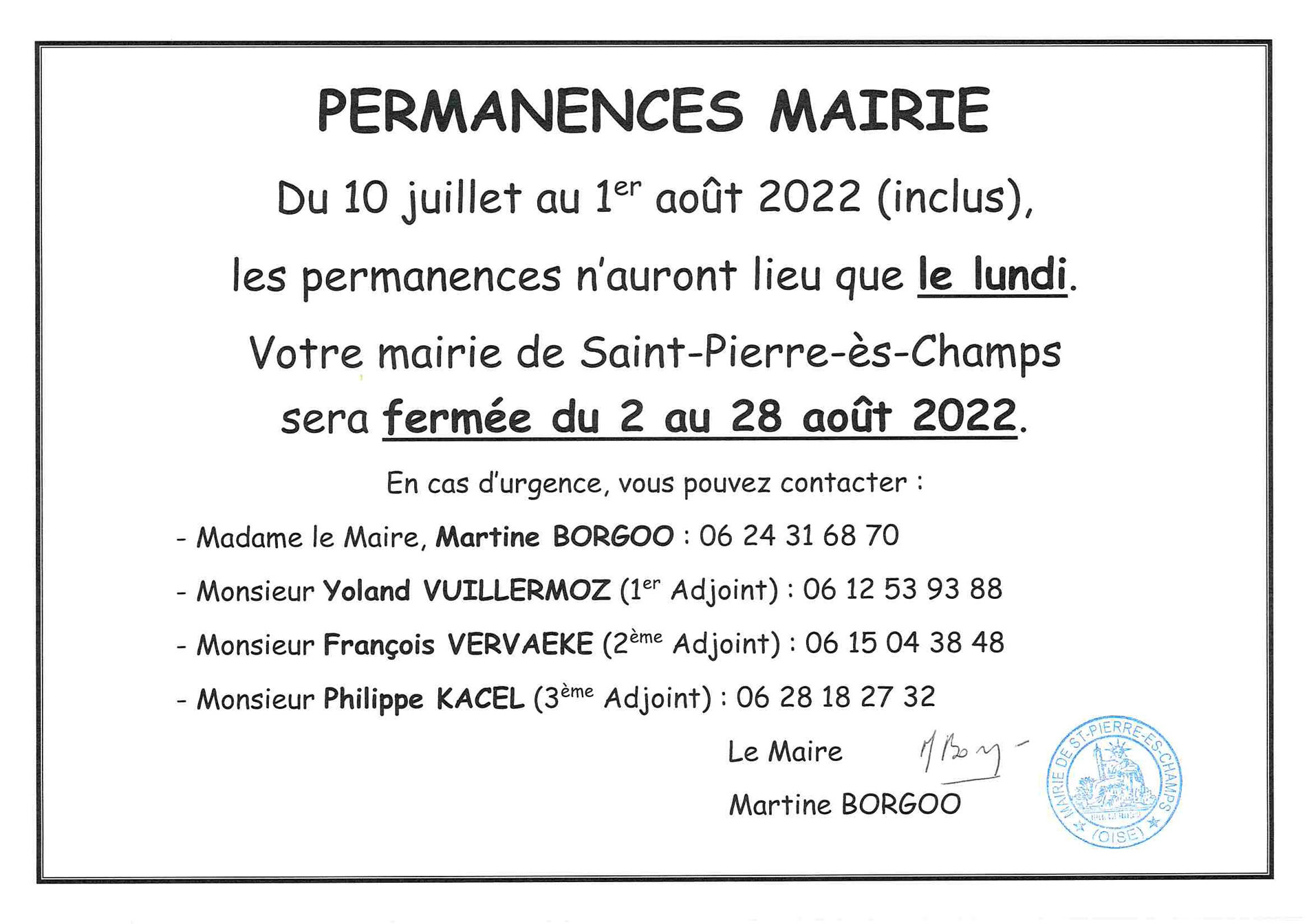 horaires été 2022