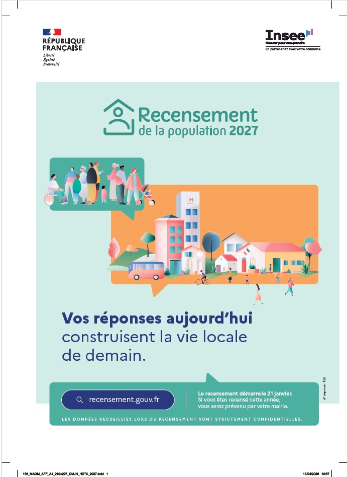 Recensement de la population 2027 Affiche de l'Insee pour le recensement de la population 2027